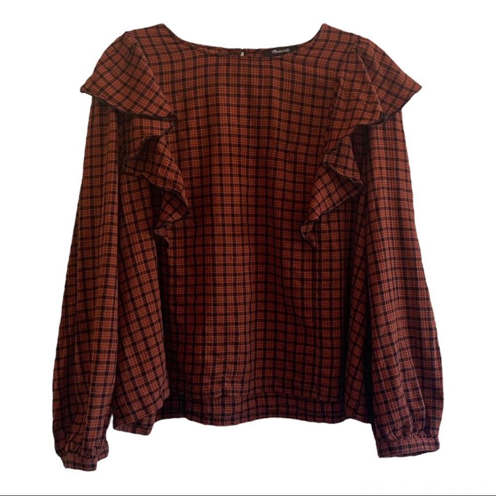 Madewell Black & Orange Ruffled Long Sleeve Top